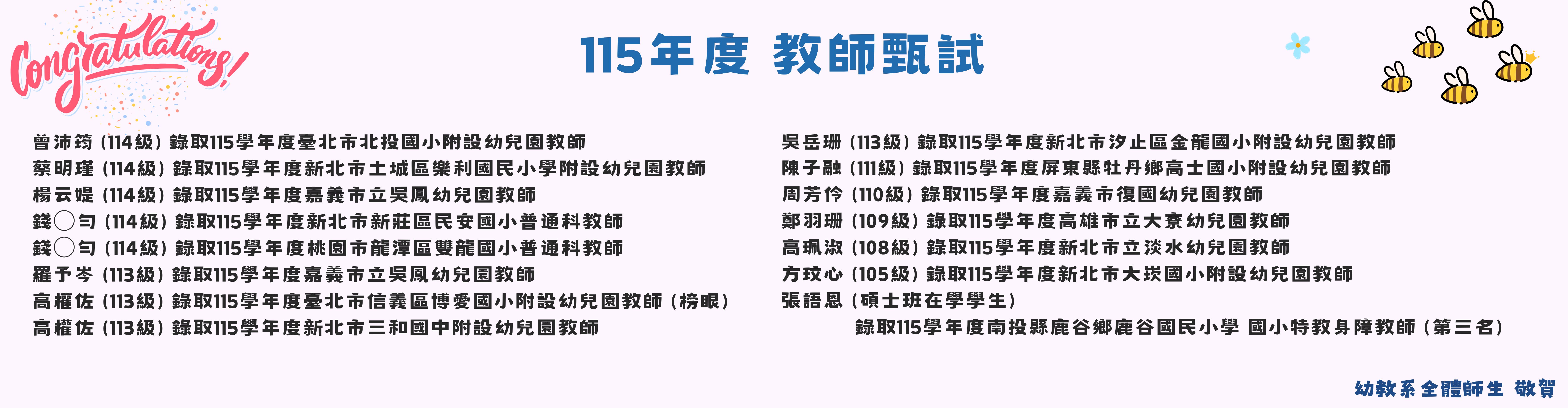 恭賀115年度教師徵試